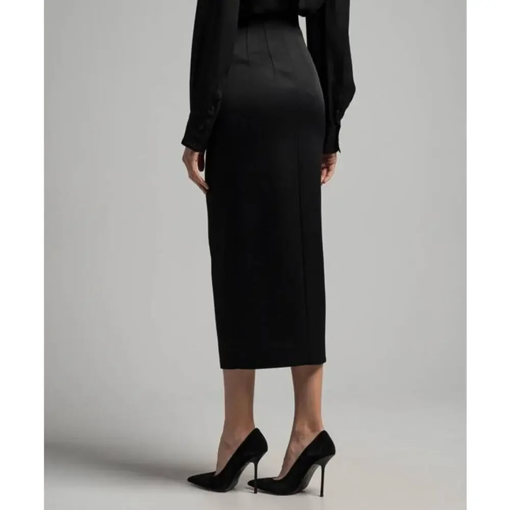 Khaite Ruddy Pencil Zip Front Midi Skirt in Black 2